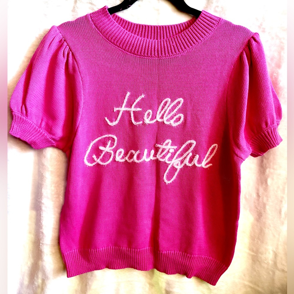 NWT Gilli Pink 'Hello Beautiful' Knit Top Size Large